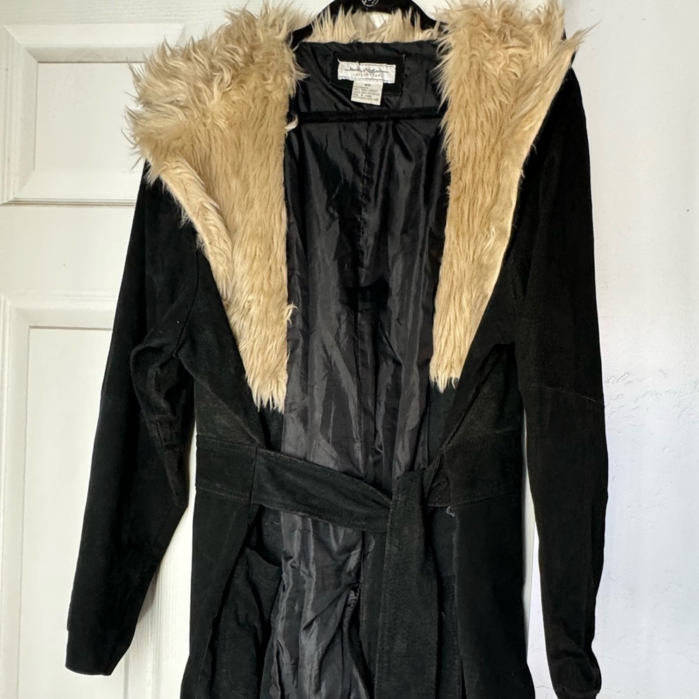 Penny lane style real leather suede coat with faux fur